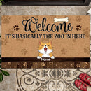 Welcome, It's Basically The Zoo In Here, Cat Paw With Brown Background, Personalized Cat Lovers Doormat