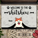 Welcome To The Shitshow, Dog Peeking From Curtain, Welcome Doormat, Personalized Dog Breeds Doormat