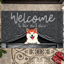 Welcome To The Shitshow, Pet Peeking From Curtain, Welcome Doormat, Personalized Dog & Cat Doormat
