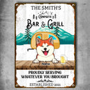 Campsite Bar & Grill Proudly Serving Whatever You Brought, Camping Sign, Personalized Dog Breeds Metal Sign
