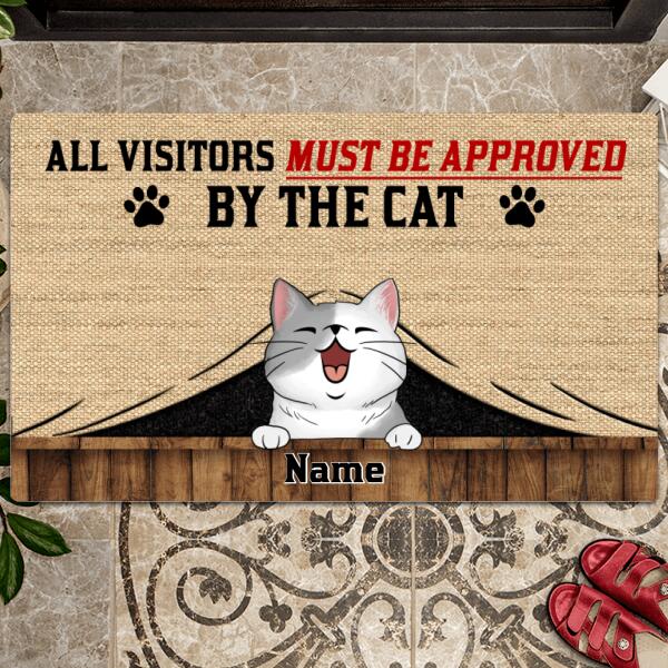 All Guests Must Be Approved By Cats, Funny Quotes, Canvas Background, Personalized Cat Lovers Doormat