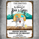 Campsite Bar & Grill Proudly Serving Whatever You Brought, Camping Sign, Personalized Cat Breeds Metal Sign