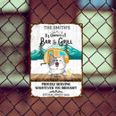 Campsite Bar & Grill Proudly Serving Whatever You Brought, Camping Sign, Personalized Cat Breeds Metal Sign