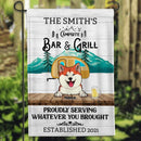 Campsite Bar & Grill Proudly Serving Whatever You Brought, Yellow Truck Camper, Personalized Dog Breeds Garden Flag