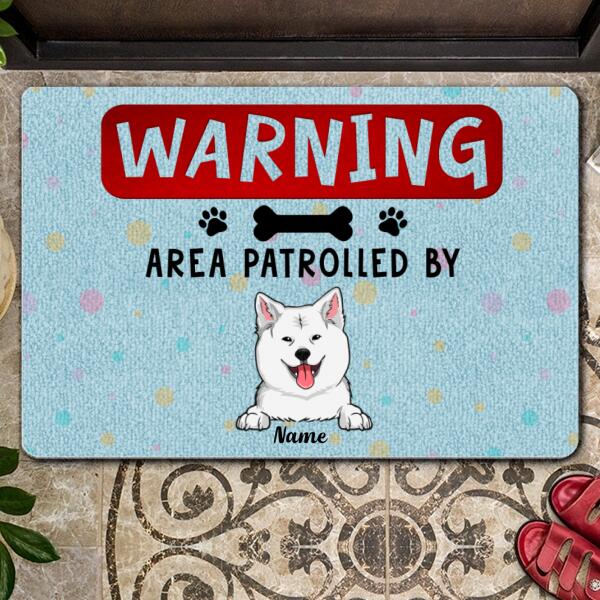 Warning Are Patrolled By, Funny Warning Quote, Custom Background, Personalized Dog Lovers Doormat