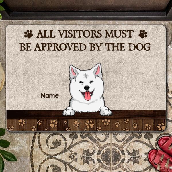 All Visitors Must Be Approved By The Dogs, Pawprints Doormat, Personalized Dog Breeds Doormat, Gifts For Dog Lovers