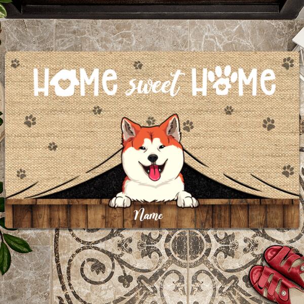 Home Sweet Home, Canvas Background, Pets Under Curtain, Personalized Dog & Cat Lovers Doormat