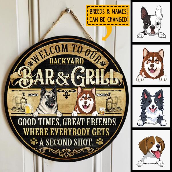 Welcome To Our Bar & Grill, Good Times, Great Friends, Balck & Yellow Background, Personalized Dog Lovers Door Sign