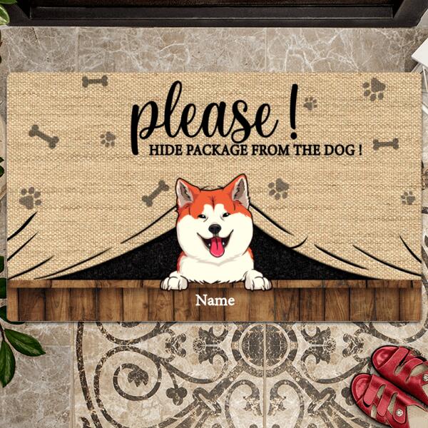 Please Hide Package From The Dogs, Dog Peeking From Curtain, Personalized Dog breeds Doormat, Gifts For Dog Lovers
