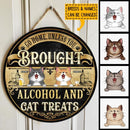 Go Home, Unless You Brought Alcohol And Cat Treats, Balck & Yellow Background, Personalized Cat Lovers Door Sign