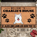 Welcome To Dogs' House, Light Brown Background With Pawprints, Personalized Dog Lovers Doormat