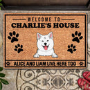 Welcome To Dogs' House, Light Brown Background With Pawprints, Personalized Dog Lovers Doormat