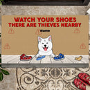 Watch Your Shoes, There Are Thieves Nearby, Funny Quote, Brown Beige Background, Personalized Dog Lovers Doormat