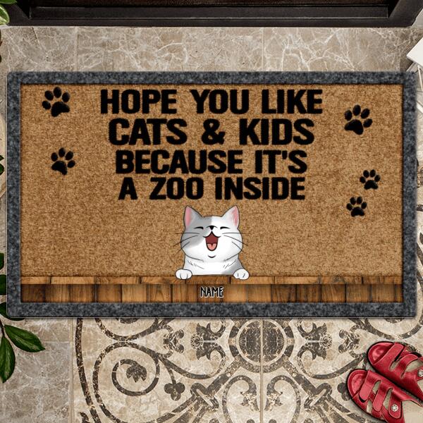 Hope You Like Cats And Kids Because It's A Zoo Inside, Personalized Cat Breeds Doormat, Gifts For Cats Lovers