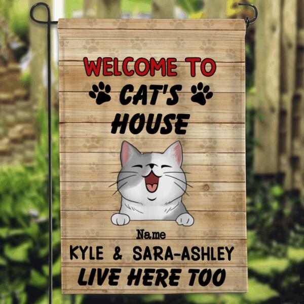 Welcome To The Cat's House The Humans Live Here Too, Pawprints Flag, Personalized Cat Breeds Garden Flag