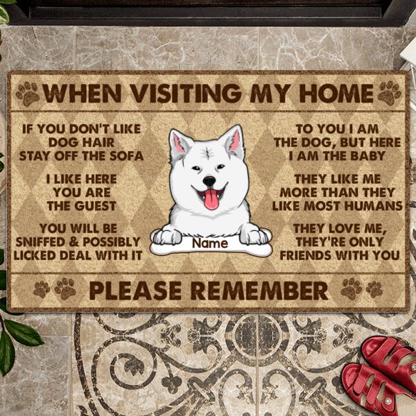 When Visiting Our Home, Please Remember, Funny Dog Rules, Argyle Pattern Background, Personalized Dog Lovers Door Mat