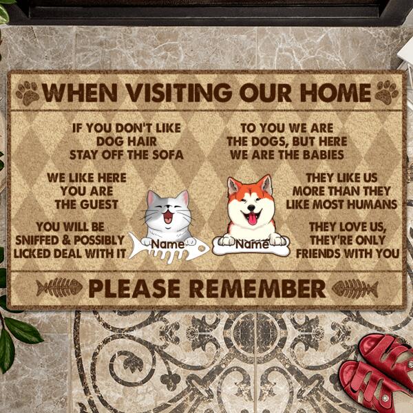 When Visiting Our Home, Please Remember, Funny Pet Rules, Argyle Pattern Background, Personalized Dog & Cat Lovers Door Mat