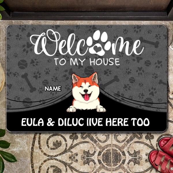 Welcome To Our House The Humans Live Here Too, Dark Doormat, Personalized Dog & Cat Doormat, Gifts For Pet Lovers