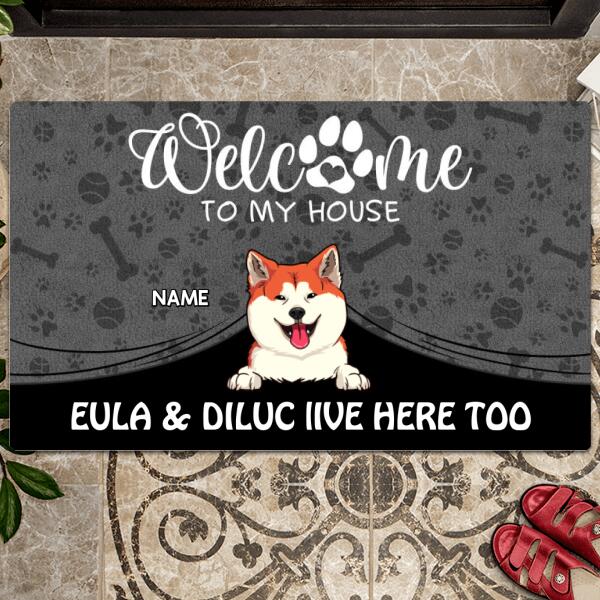 Welcome To Our House The Humans Live Here Too, Dark Doormat, Personalized Dog & Cat Doormat, Gifts For Pet Lovers