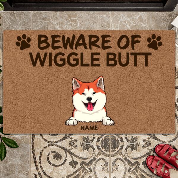 Beware Of Wiggle Butts, Brown Doormat, Personalized Dog Breeds Doormat, Gifts For Dog Lovers, Home Decor