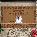 Welcome, Hope You Like Cats, Brown Background With Cat Printpaws, Personalized Cat Lovers Doormat