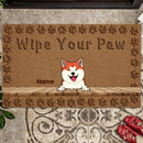 Wipe Your Paw, Brown Background With Dog Printpaws, Home Decoration, Personalized Dog Lovers Doormat