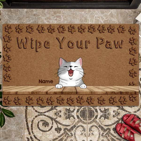 Wipe Your Paw, Brown Background With Cat Printpaws, Home Decoration, Personalized Cat Lovers Doormat