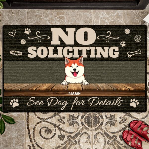 No Soliciting See Dogs For Details, Black Doormat, Personalized Dog Breeds Doormat, Funny Gifts For Dog Lovers