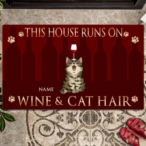 This House Runs On Wine & Cat Hair, Red Wine Doormat, Personalized Cat Breeds Doormat, Gifts For Wine Lovers
