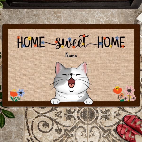 Home Sweet Home, Cats And Flower Doormat, Personalized Cat Breeds Doormat, Gifts For Cat Lovers, Home Decor