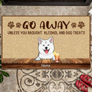 Go Away Unless You Brought Alcohol And Dog Treats, Beige Background, Dog & Beverage, Personalized Dog Lovers Doormat