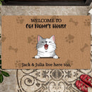 Welcome To My House The Human Live Here Too, Brown Doormat, Personalized Cat Breeds Doormat, Gifts For Cat Lovers