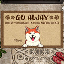 Go Away Unless You Brought Alcohol And Dog Treats, Beige Background, Dog Printpaws, Personalized Dog Lovers Doormat