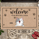 Welcome To Our Beautiful Chaos, Pawprint Doormat, Personalized Dog & Cat Doormat, Gifts For Pet Lovers