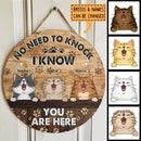 No Need To Knock, We Know You Are Here, Cat Pawprints Background, Personalized Cat Lovers Door Sign