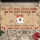 Crazy Dogs Live Here Do Not Knock They Will Bark, Red Pawprints, Personalized Dog Breeds Doormat, Gifts For Dog Lovers