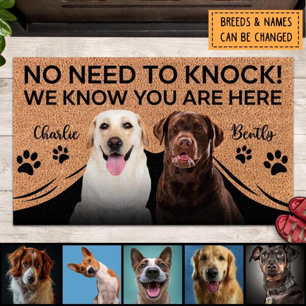 No Need To Knock We Know You Are Here, Custom Dog Portrait, Dog Lover Gift, Personalized Dog Breed Doormat