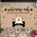 Welcome-ish Depends On How Many Treats You Bring, Dog & Bone, Welcome Doormat, Personalized Dog Breeds Doormat