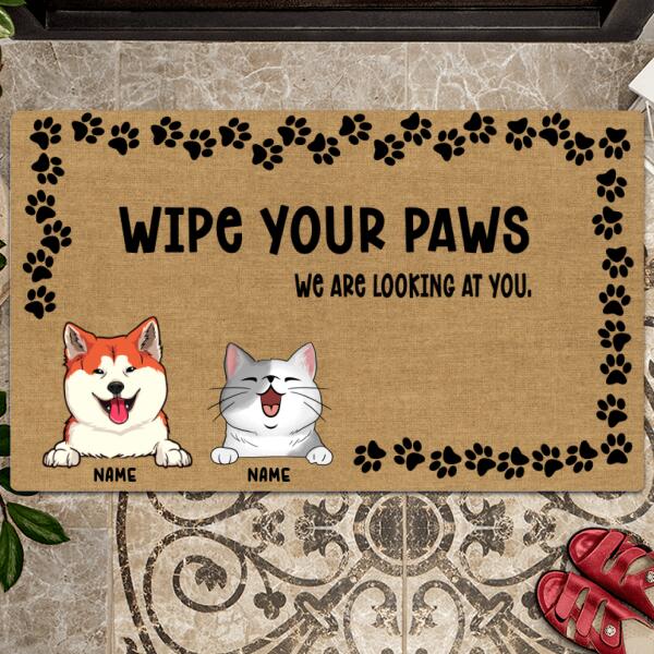 Wipe Your Paws We Are Looking At You, Pawprints Doormat, Personalized Dog & Cat Doormat, Gifts For Pet Lovers