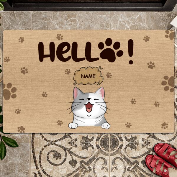 Hello, Brown Pawprint Doormat, Personalized Cat Breeds Doormat, Gifts For Cat Lovers, Home Decor
