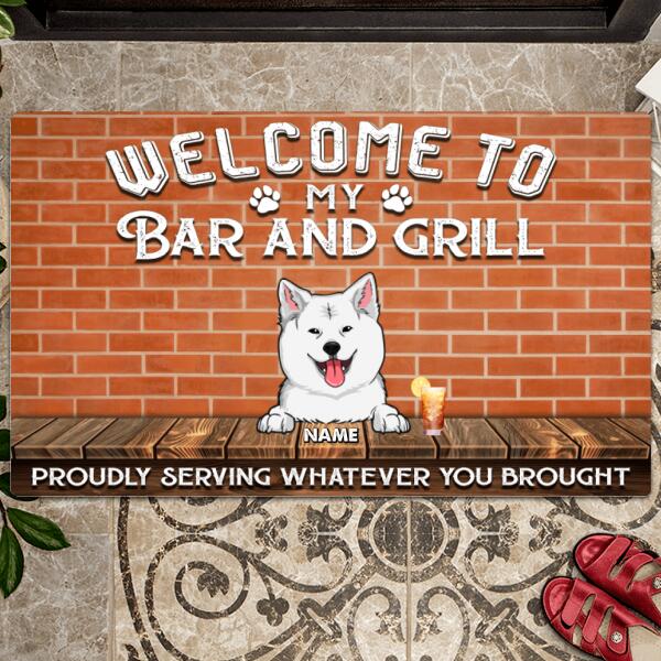 Welcome To Our Bar And Grill, Brick Wall Doormat, Personalized Dog Breeds Doormat, Home Decor, Gifts For Dog Lovers