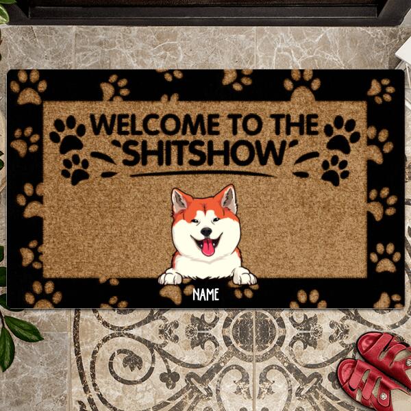 Welcome To The Shitshow, Black Doormat, Personalized Dog & Cat Doormat, Home Decor, Pet Lovers Gifts