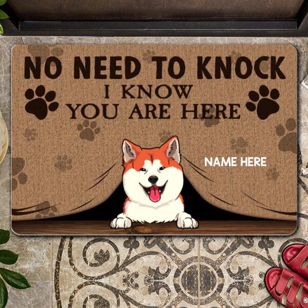 No Need To Knock We Know You Are Here, Pet Peeking From Curtain, Personalized Dog & Cat Doormat, Home Decor