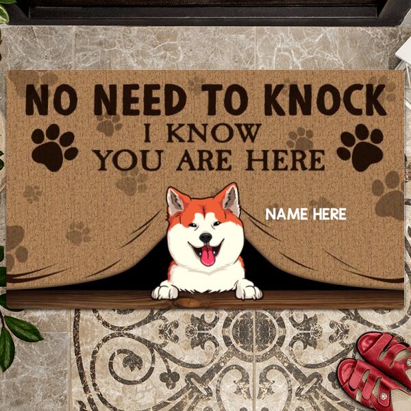 No Need To Knock We Know You Are Here, Pet Peeking From Curtain, Personalized Dog & Cat Doormat, Home Decor