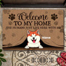 Welcome To Our Home The Humans Just Live Here With Us, Peeking From Curtain, Personalized Dog & Cat & Horse Doormat