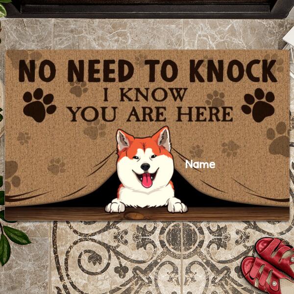 No Need To Knock We Know You Are Here, Pet Peeking From Curtain, Personalized Dog & Cat & Horse Doormat, Home Decor