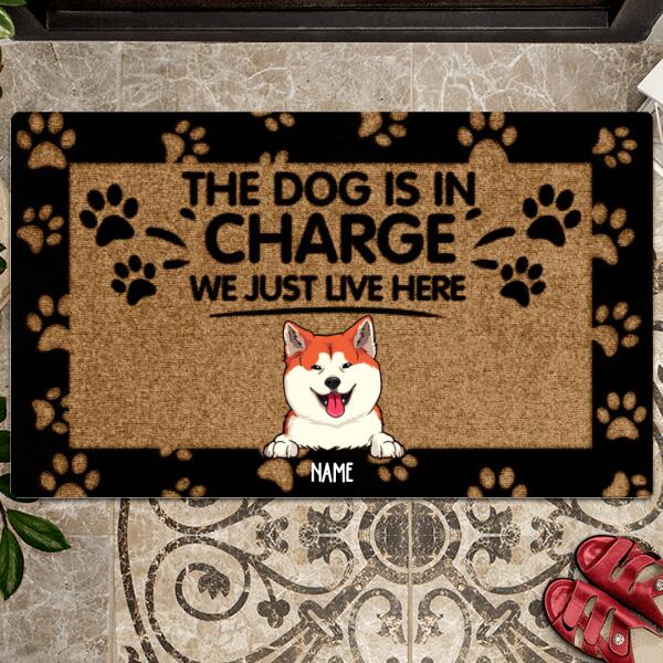 The Dogs Are In Charge We Just Live Here, Personalized Dog Breeds Doormat, Home Decor, Gifts For Dog Lovers