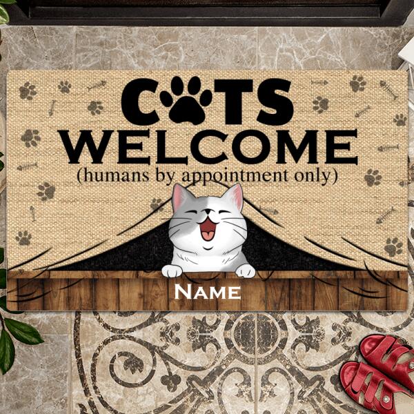 Cats Welcome, Humans By Appointment Only, Cats Under Curtain, Funny Mat, Housewarming Gift, Personalized Cat Lovers Doormat