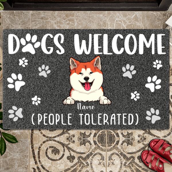 Dogs Welcome Mat, Grey Background With Dog Paws, Gift For Home, Housewarming Gift, Personalized Dog Lover Doormat