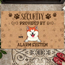 Security Provided By Alarm System, Brown Pawprints, Personalized Dog Breeds Doormat, Gifts For Dog Lovers, Home Decor